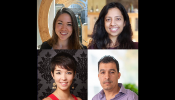 A four-photo collage of the CBR Travel Award Recipients for the 2020-2021 year. From top to bottom, left to right: Amy Wong Strilchuk, Sreeparna Vappala, Dr. Alison McAfee, and Dr. Hashem Etayash.