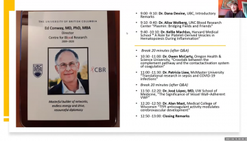 The opening slide of the Symposium in Honour of Ed Conway, with a schedule and plaque celebrating Ed's achievements