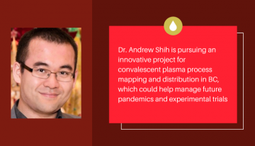 Dr. Andrew Shih pursues an innovative project for convalescent plasma process mapping and distribution with Canadian Blood Services funding